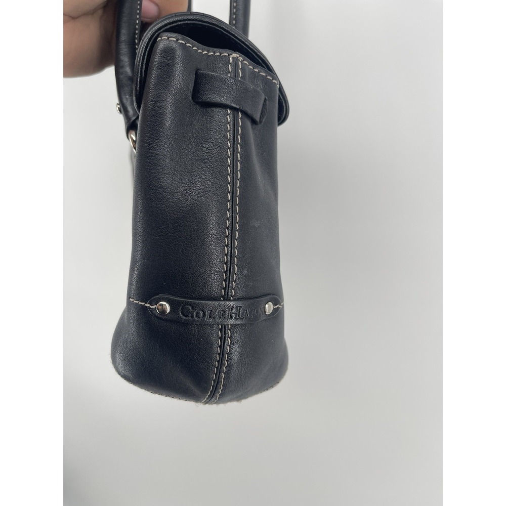 Cole Haan Black Leather Shoulder Bag Contrast Stitch Silver Hardware Women's - Picture 8 of 10